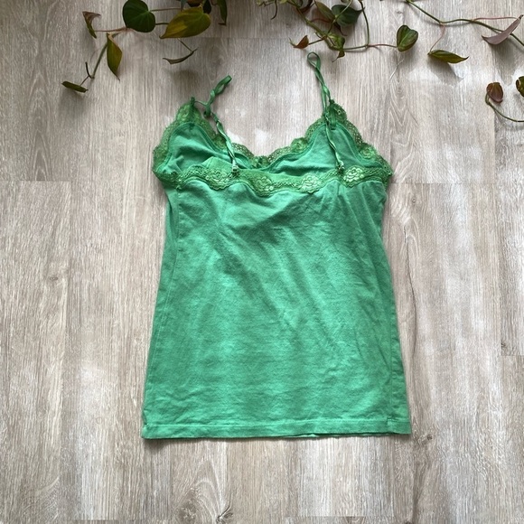 Vintage y2k American Eagle Green Sparkly Lace Trim Camisole Fairycore - Picture 6 of 9